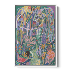 Ethereal Jewel Garden Colorful Abstract - White Framed Canvas Wall Art - Front