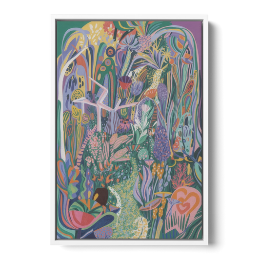 Ethereal Jewel Garden Colorful Abstract - White Framed Canvas Wall Art - Front