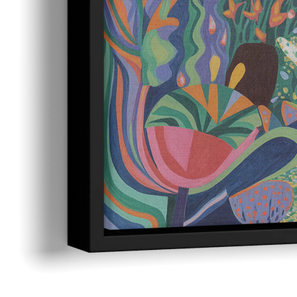 Ethereal Jewel Garden Colorful Abstract - Close-Up Black Frame Canvas
