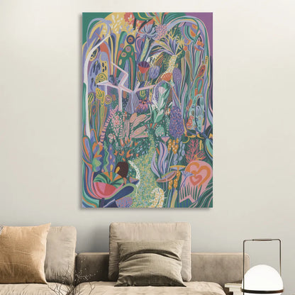 Ethereal Jewel Garden Colorful Abstract Sitting Room - Canvas Wall Art