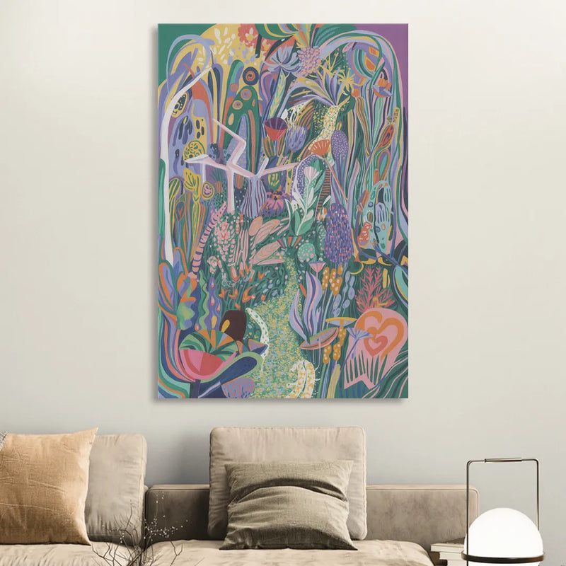 Ethereal Jewel Garden Colorful Abstract Sitting Room - Canvas Wall Art
