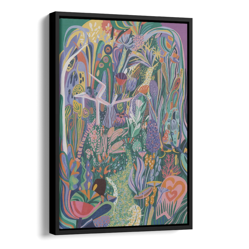 Ethereal Jewel Garden Colorful Abstract Side - Black Canvas Wall Art
