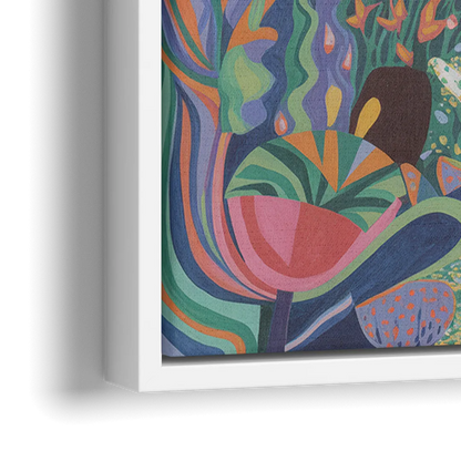 Ethereal Jewel Garden Colorful Abstract - Close-Up White Frame Canvas