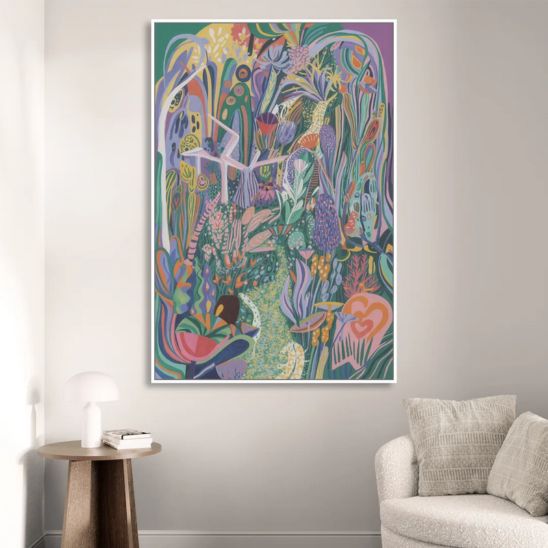 Ethereal Jewel Garden Colorful Abstract Sitting Room - White Canvas Wall Art