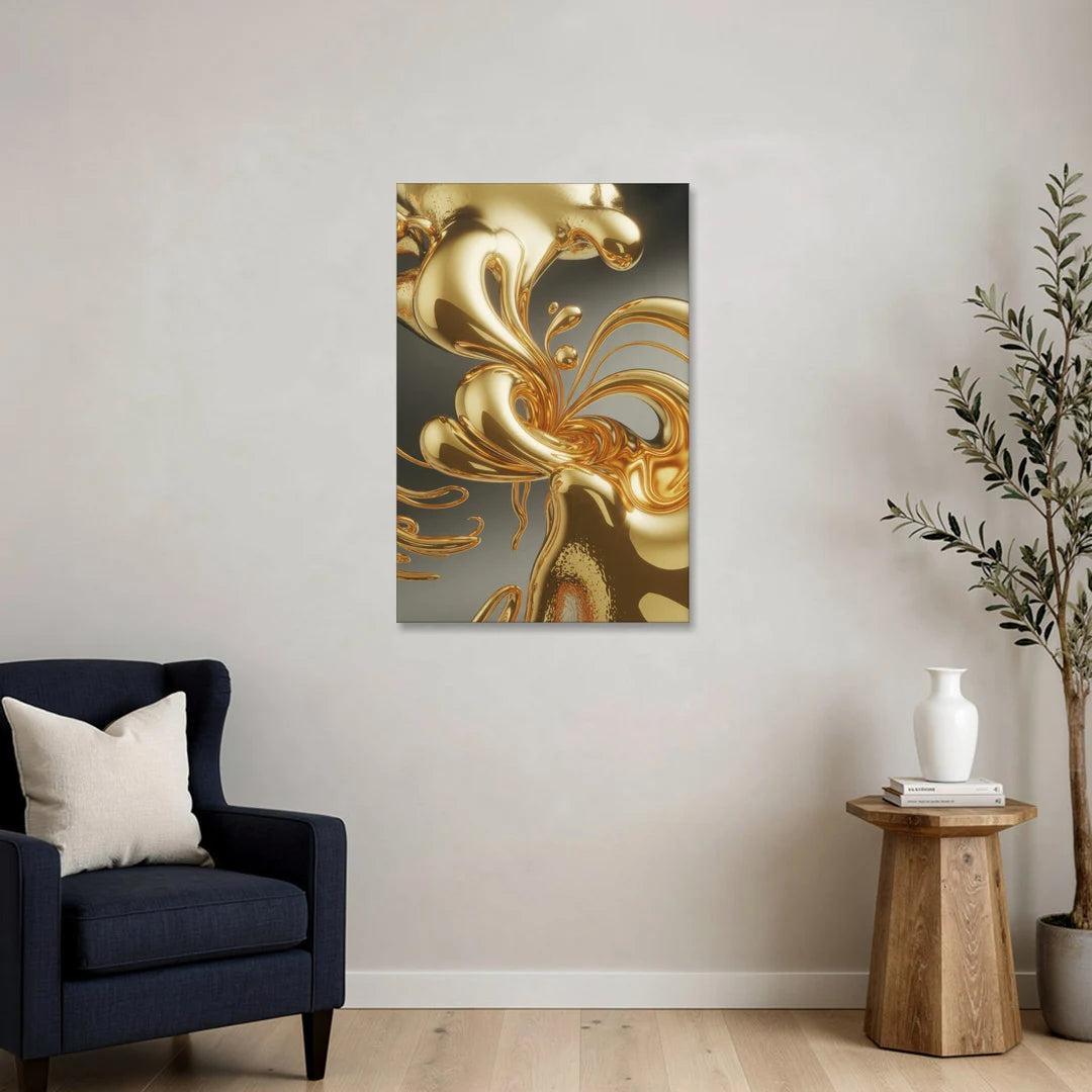 Ethereal Liquid Gold Abstract - Canvas Wall Art - Sofa - 24x36