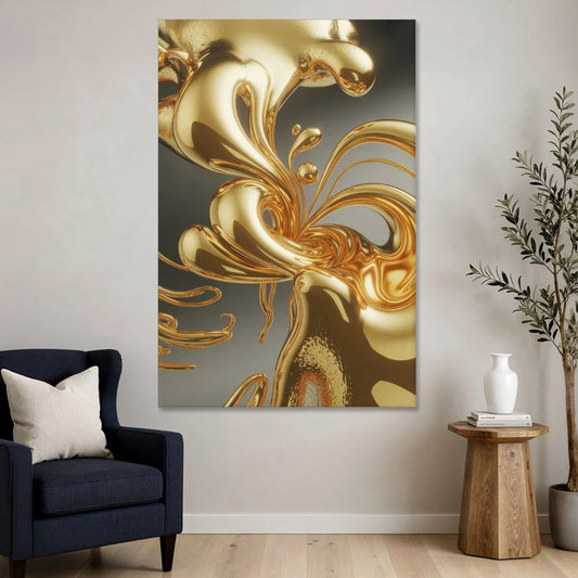 Ethereal Liquid Gold Abstract - Canvas Wall Art - Sofa - 40x60