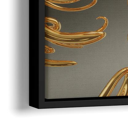 Ethereal Liquid Gold Abstract - Close-Up Black Frame Canvas