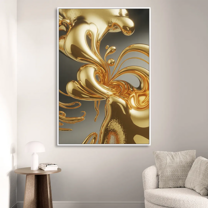 Ethereal Liquid Gold Abstract Living Room - White Canvas Wall Art