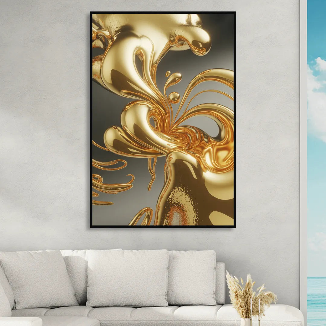 Ethereal Liquid Gold Abstract Sitting Room - Black Canvas Wall Art