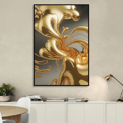 Ethereal Liquid Gold Abstract Living Room - Black Canvas Wall Art
