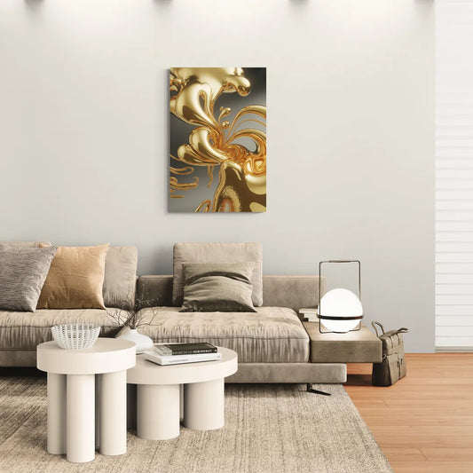 Ethereal Liquid Gold Abstract - Canvas Wall Art Living Room