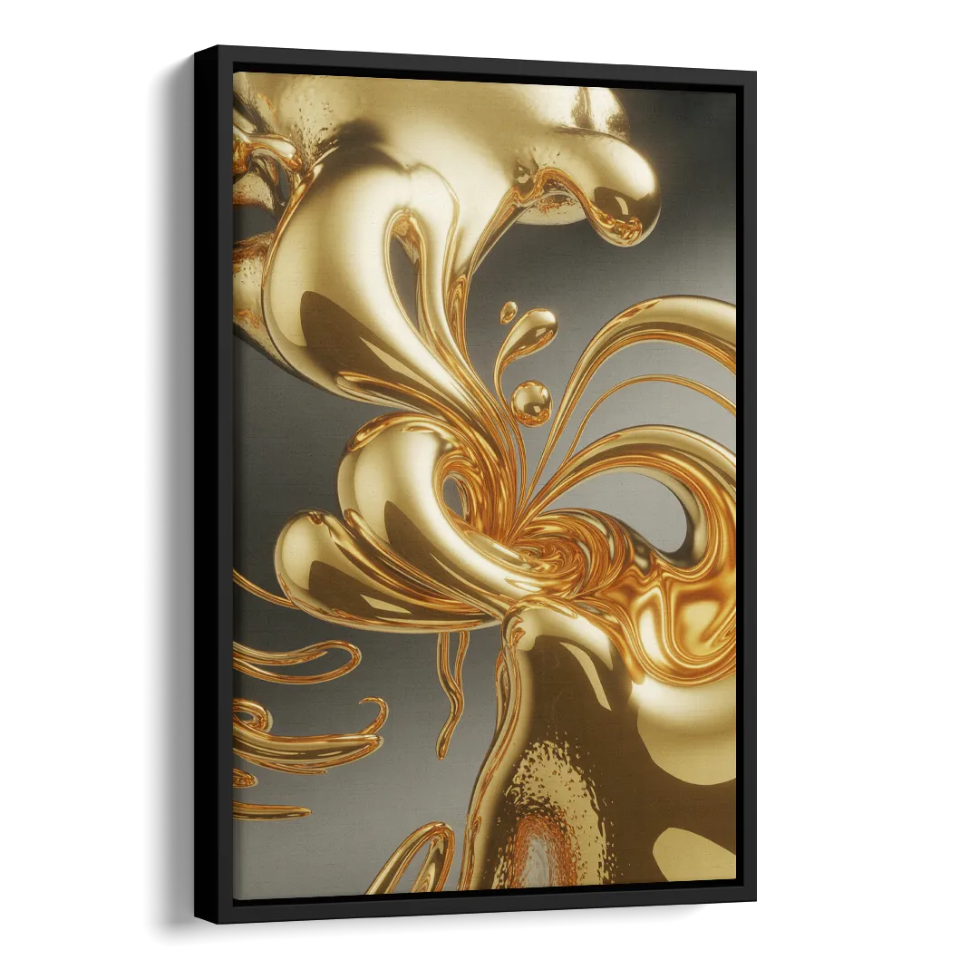 Ethereal Liquid Gold Abstract Side - Black Canvas Wall Art