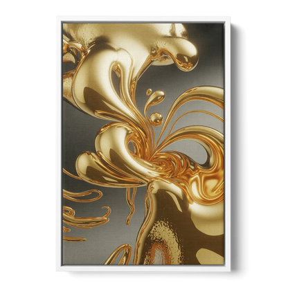 Ethereal Liquid Gold Abstract - White Frame Canvas