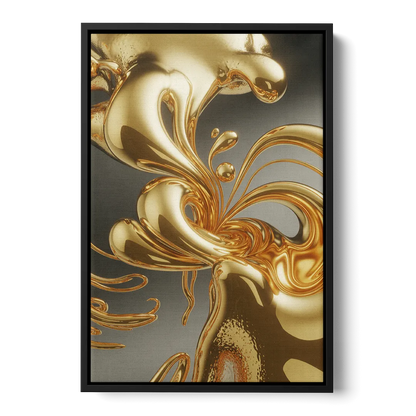 Ethereal Liquid Gold Abstract - Black Frame Canvas