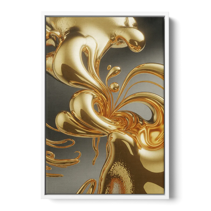 Ethereal Liquid Gold Abstract Front - White Canvas Wall Art