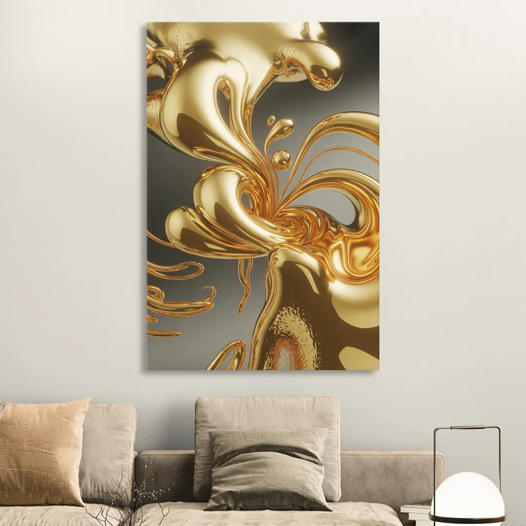Ethereal Liquid Gold Abstract Living Room - Canvas Wall Art