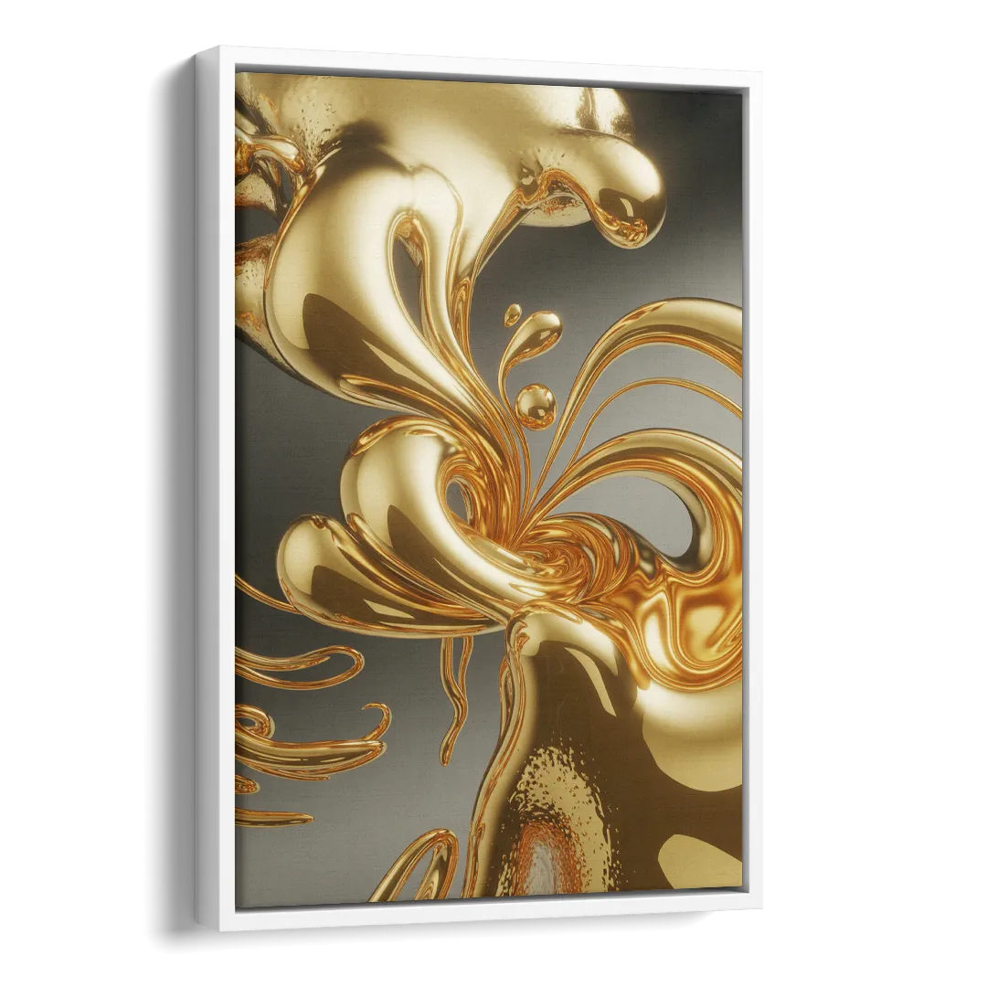 Ethereal Liquid Gold Abstract Side - White Canvas Wall Art