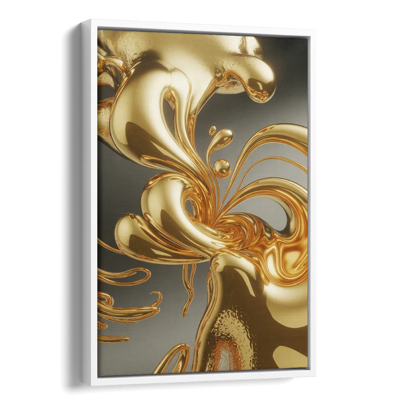 Ethereal Liquid Gold Abstract Side - White Canvas Wall Art