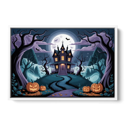 Ethereal Mansion Enchantment Halloween - White Framed Canvas Wall Art - Front