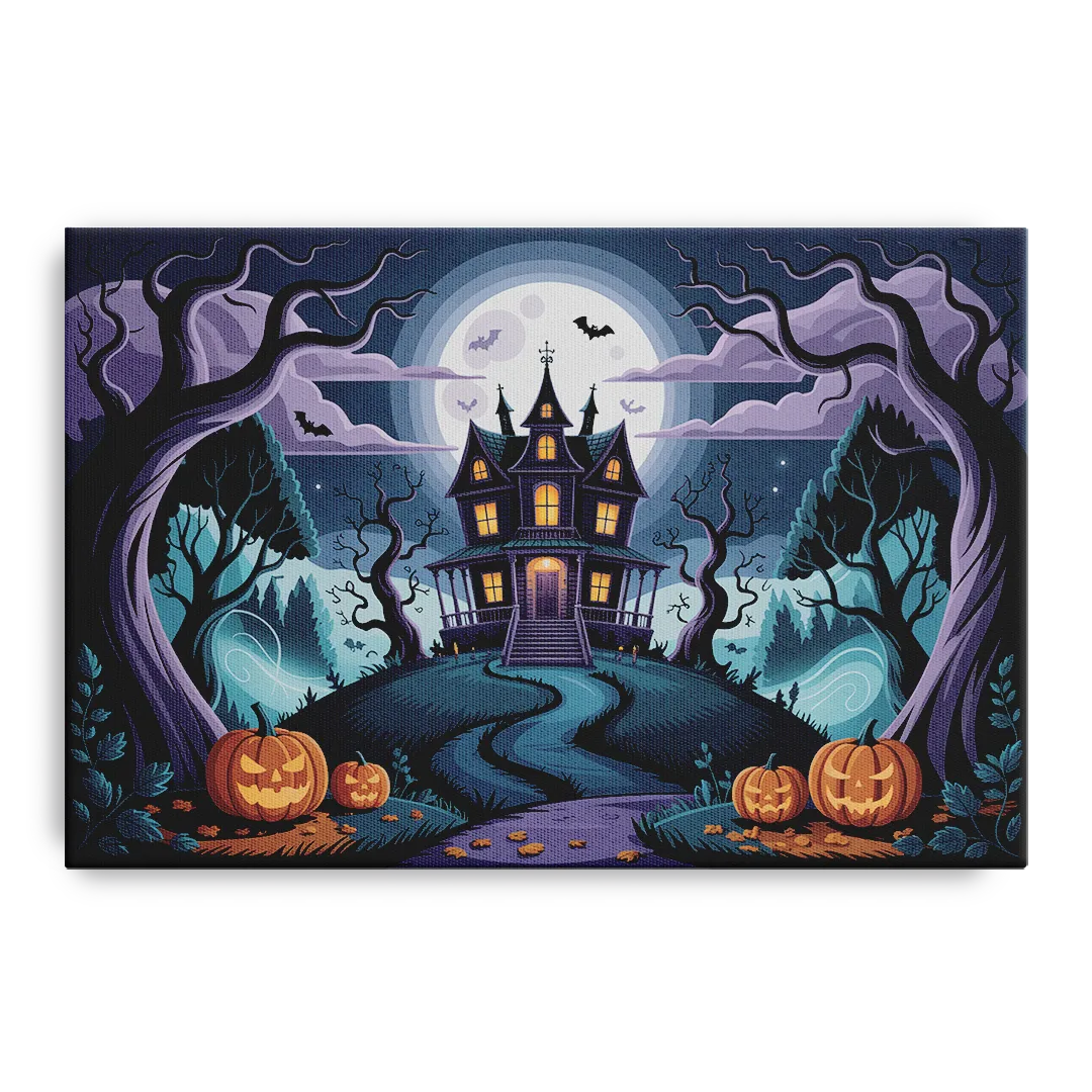 Ethereal Mansion Enchantment Halloween - Canvas Wall Art