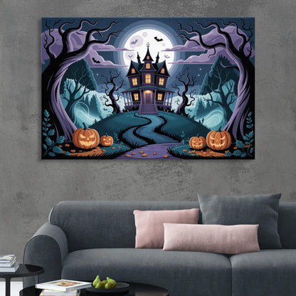 Ethereal Mansion Enchantment Halloween Living Room - Canvas Wall Art