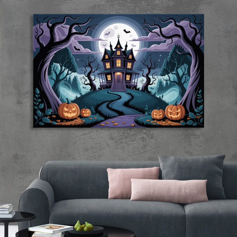 Ethereal Mansion Enchantment Halloween Living Room - Canvas Wall Art