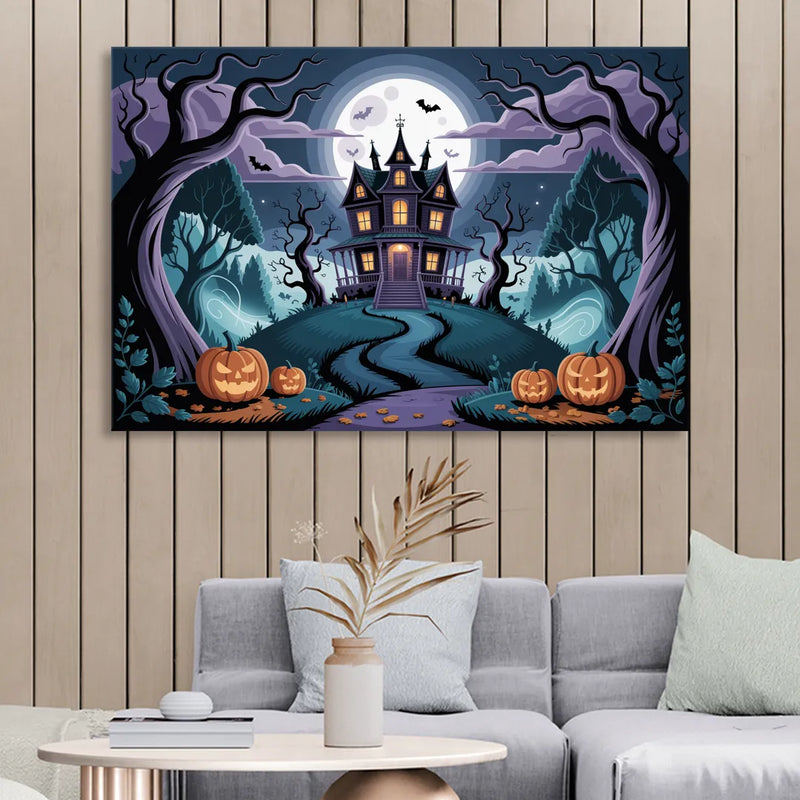 Ethereal Mansion Enchantment Halloween Sitting Room - Canvas Wall Art