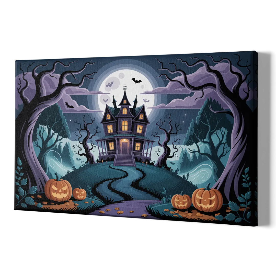 Ethereal Mansion Enchantment Halloween - Canvas Print Art Sides
