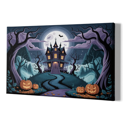 Ethereal Mansion Enchantment Halloween - Canvas Print Art Sides