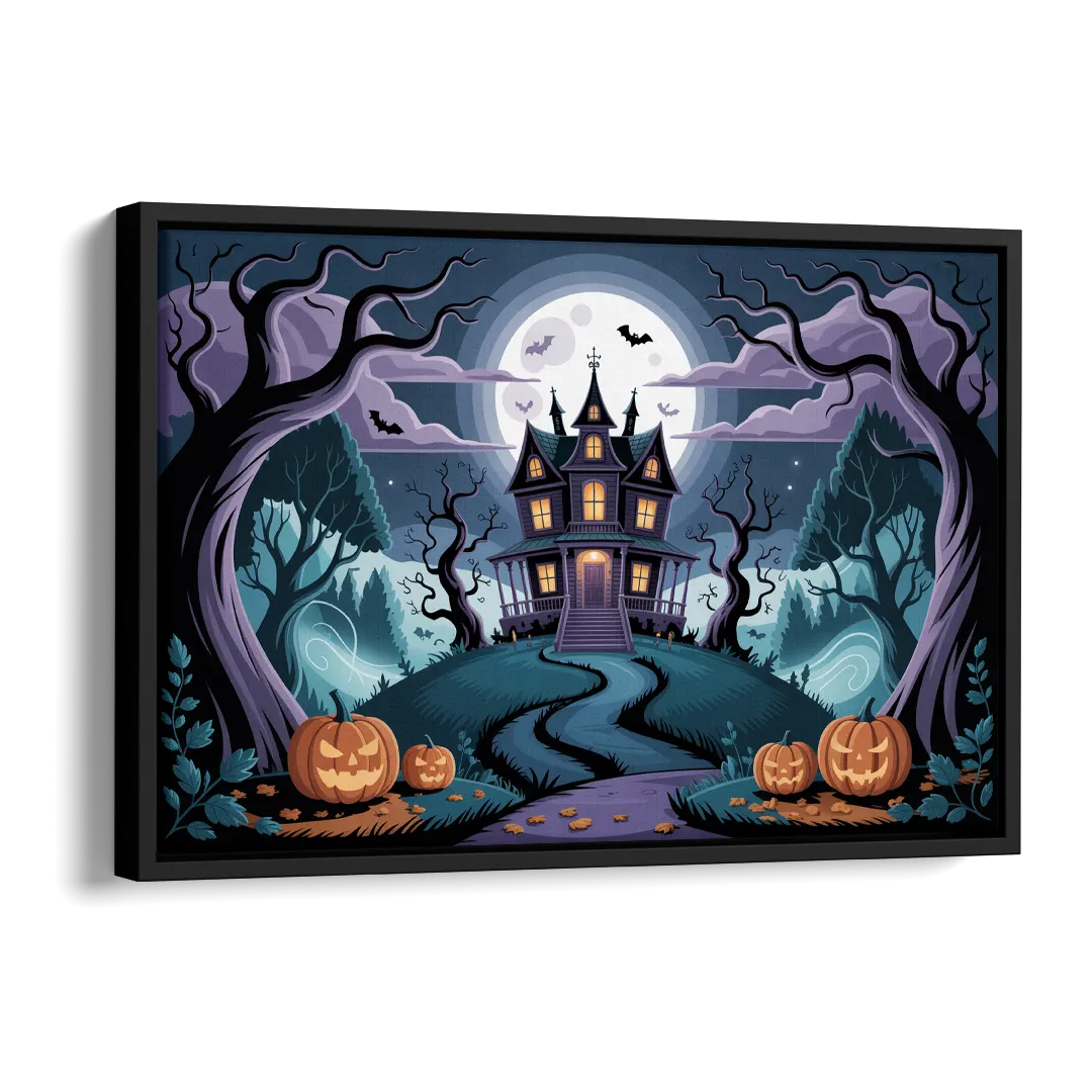 Ethereal Mansion Enchantment Halloween Side - Black Canvas Wall Art