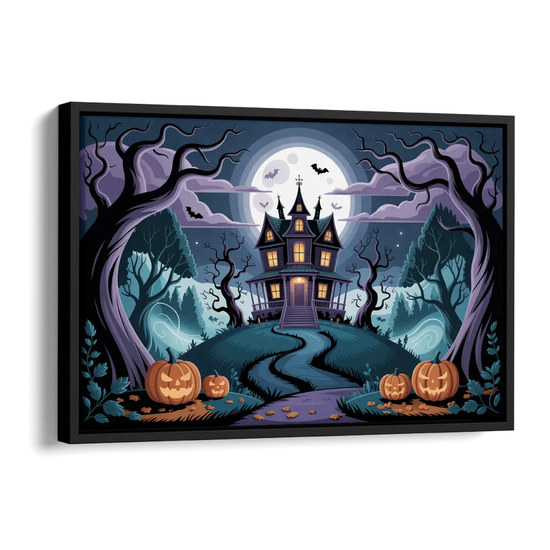 Ethereal Mansion Enchantment Halloween Side - Black Canvas Wall Art
