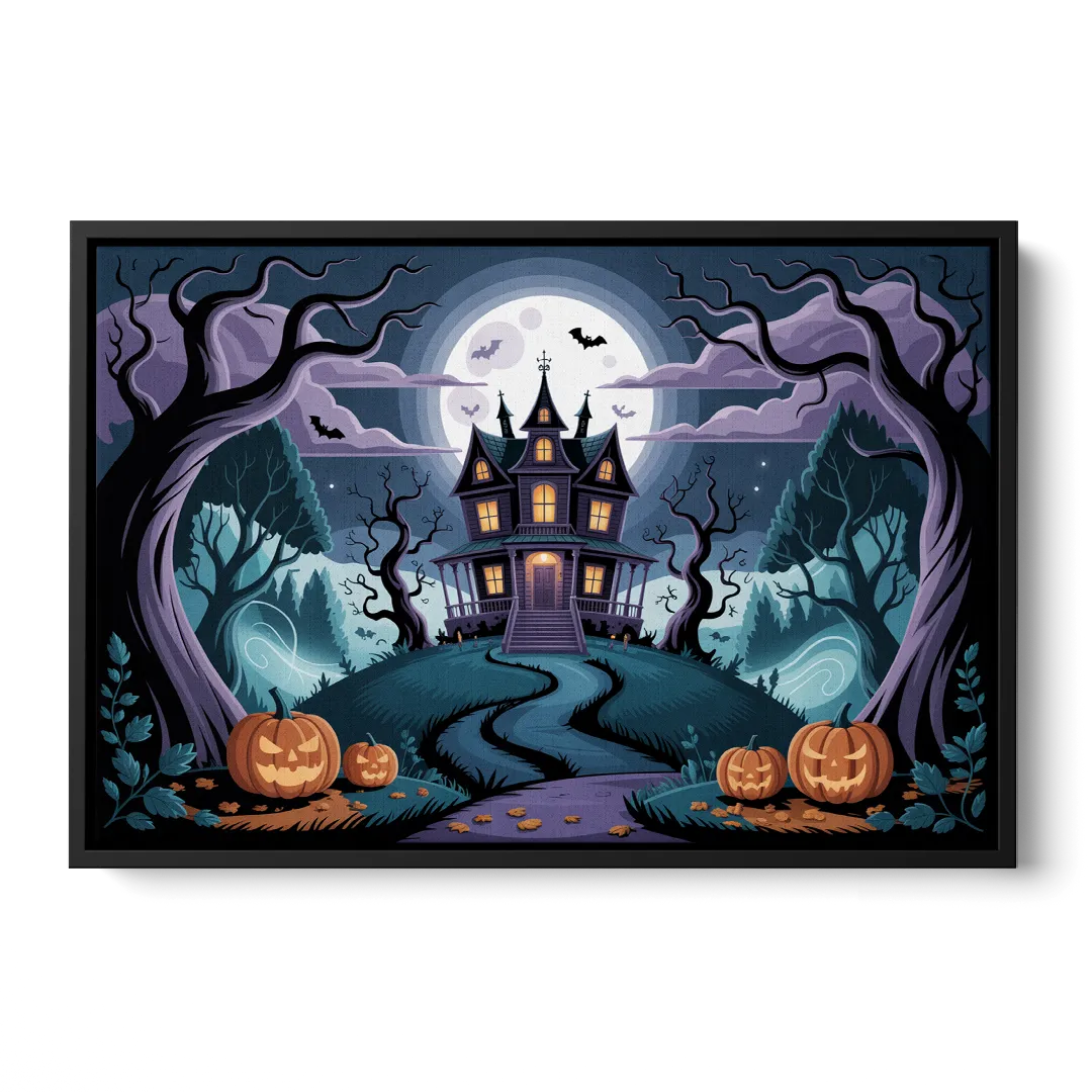 Ethereal Mansion Enchantment Halloween Front - Black Canvas Wall Art