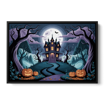 Ethereal Mansion Enchantment Halloween Front - Black Canvas Wall Art