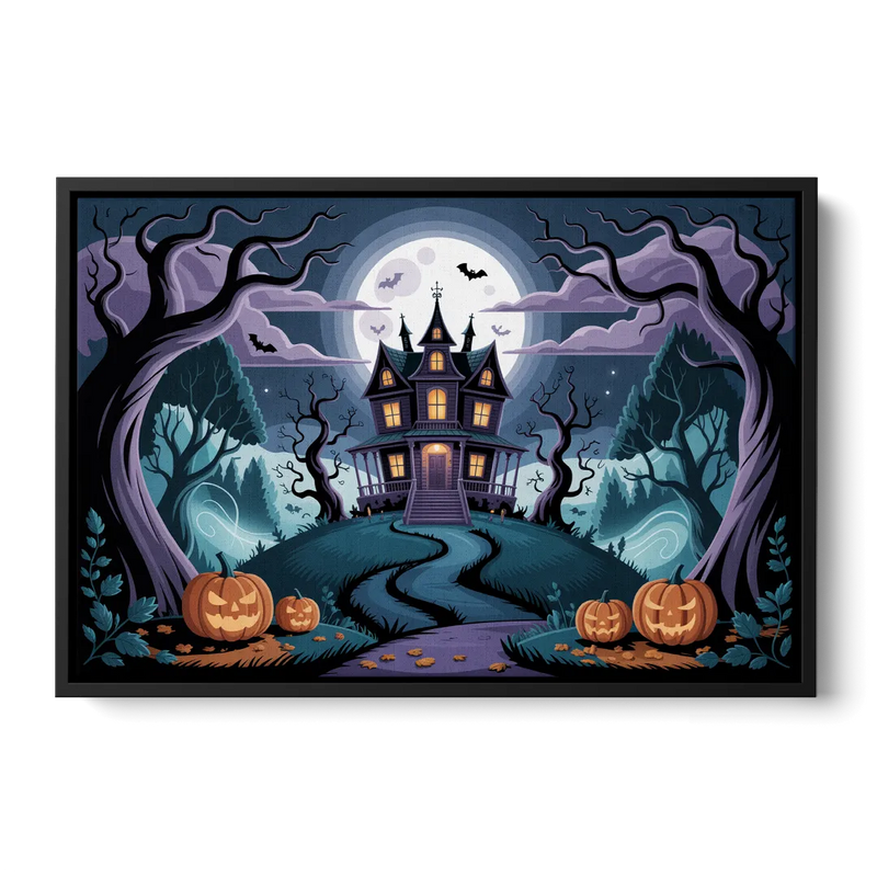 Ethereal Mansion Enchantment Halloween Front - Black Canvas Wall Art