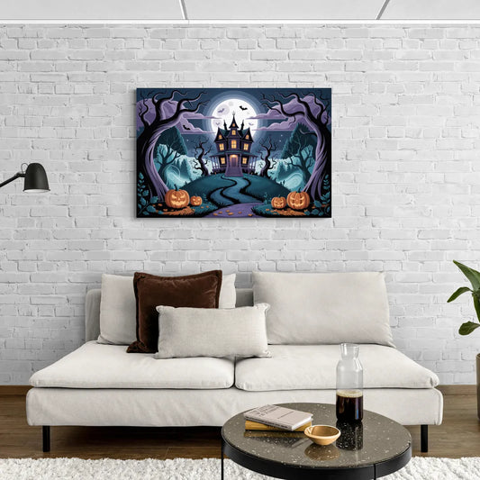 Ethereal Mansion Enchantment Halloween - Canvas Wall Art Living Room
