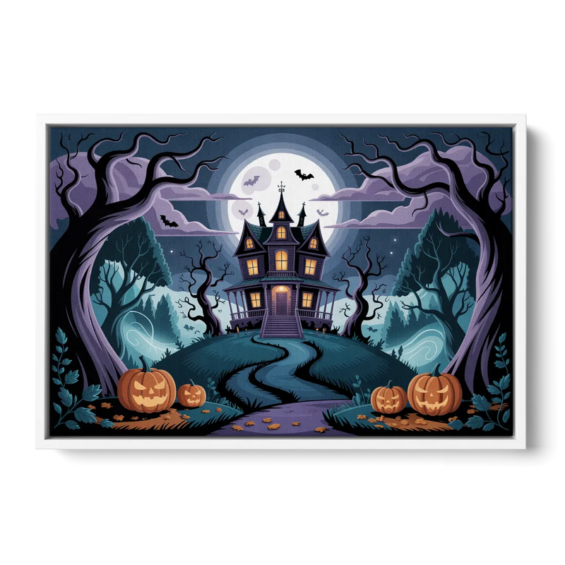 Ethereal Mansion Enchantment Halloween Front - White Canvas Wall Art