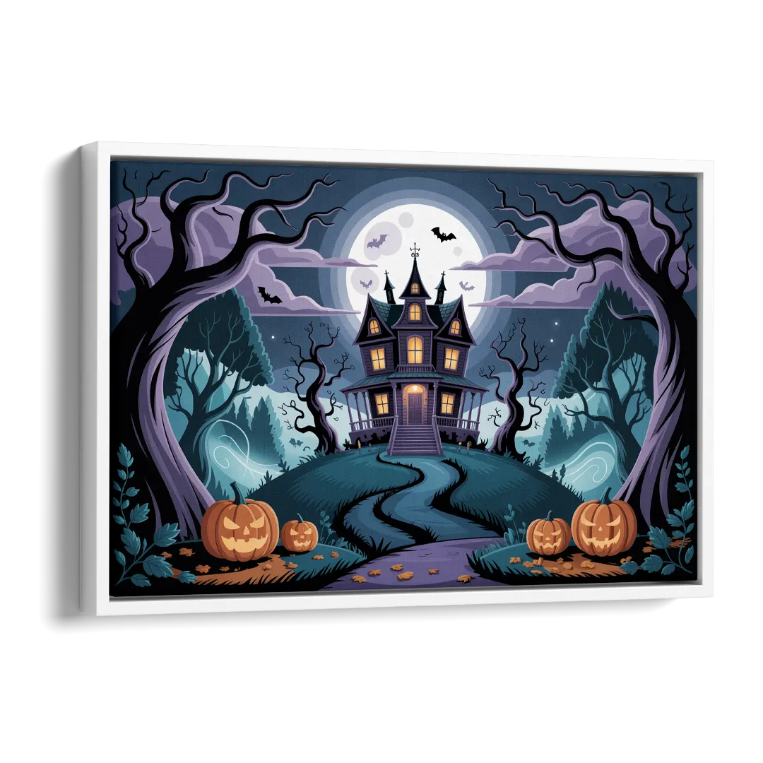Ethereal Mansion Enchantment Halloween Side - White Canvas Wall Art