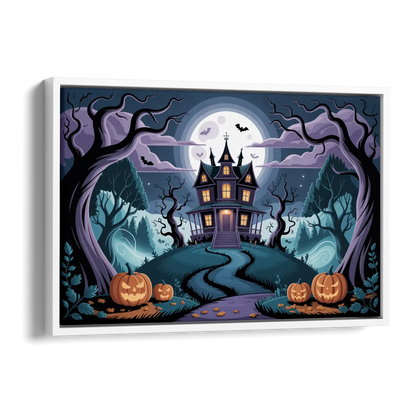 Ethereal Mansion Enchantment Halloween Side - White Canvas Wall Art