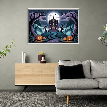 Ethereal Mansion Enchantment Halloween - Living Room White Frame Canvas