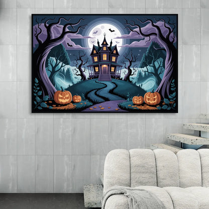 Ethereal Mansion Enchantment Halloween Sitting Room - Black Canvas Wall Art
