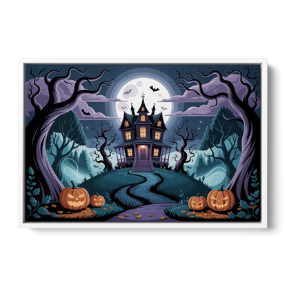 Ethereal Mansion Enchantment Halloween - White Frame Canvas