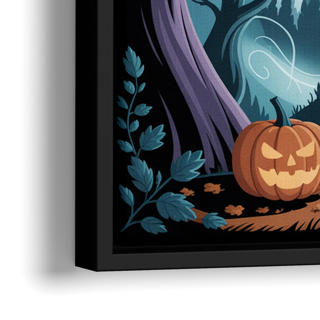 Ethereal Mansion Enchantment Halloween - Close-Up Black Frame Canvas