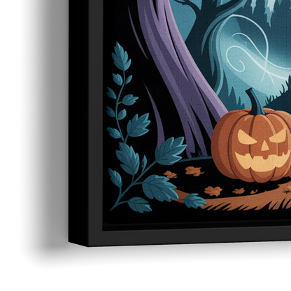 Ethereal Mansion Enchantment Halloween - Close-Up Black Frame Canvas