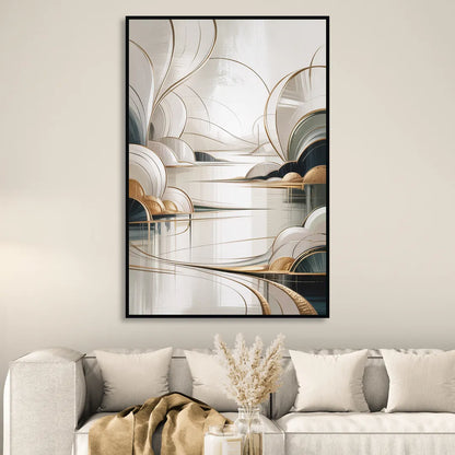 Ethereal Minimalist Serenity White Abstract Sitting Room - Black Canvas Wall Art