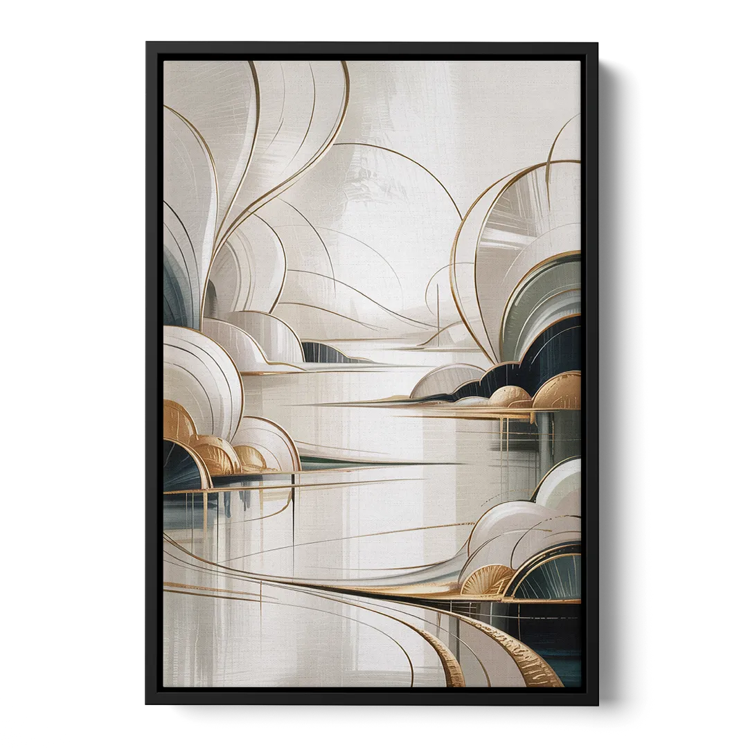 Ethereal Minimalist Serenity White Abstract Front - Black Canvas Wall Art