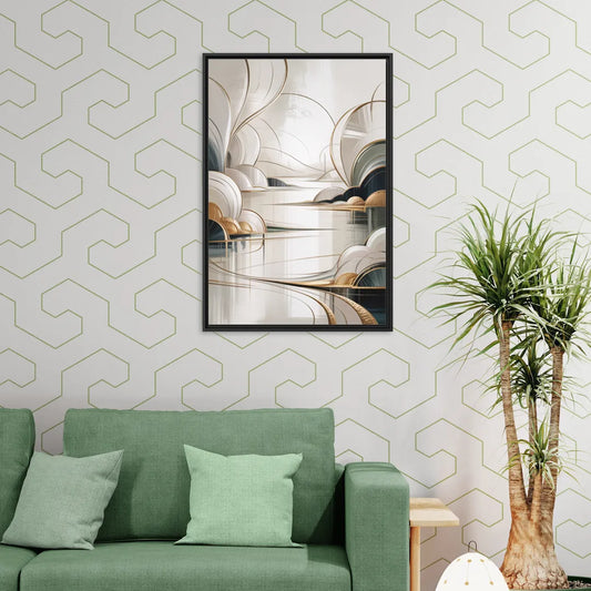 Ethereal Minimalist Serenity White Abstract - Living Room Black Frame Canvas