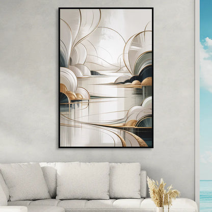 Ethereal Minimalist Serenity White Abstract Living Room - Black Canvas Wall Art