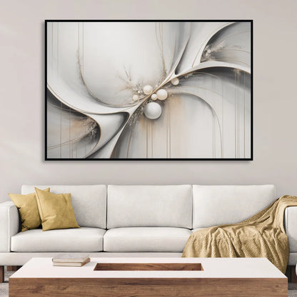 Ethereal Serenity White Abstract Sitting Room - Black Canvas Wall Art