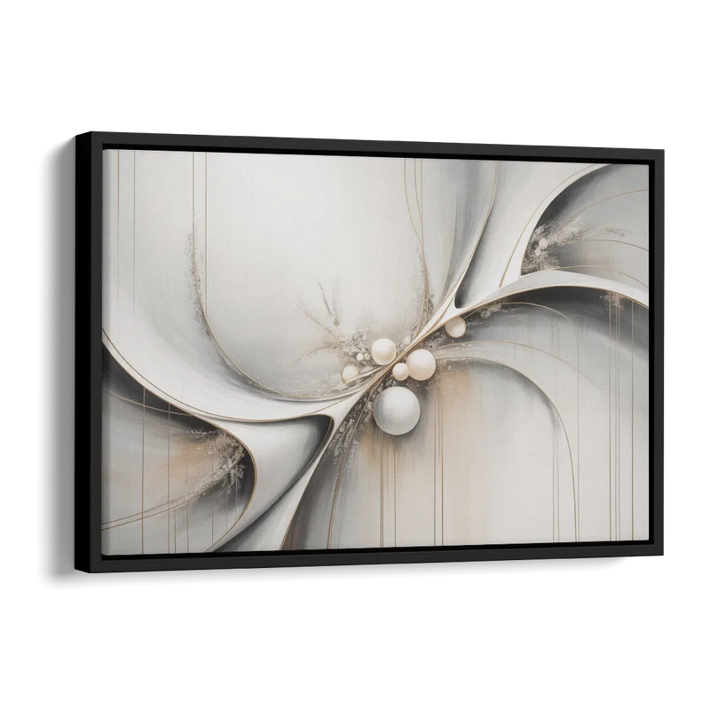 Ethereal Serenity White Abstract Side - Black Canvas Wall Art