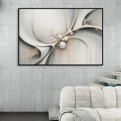 Ethereal Serenity White Abstract Living Room - Black Canvas Wall Art